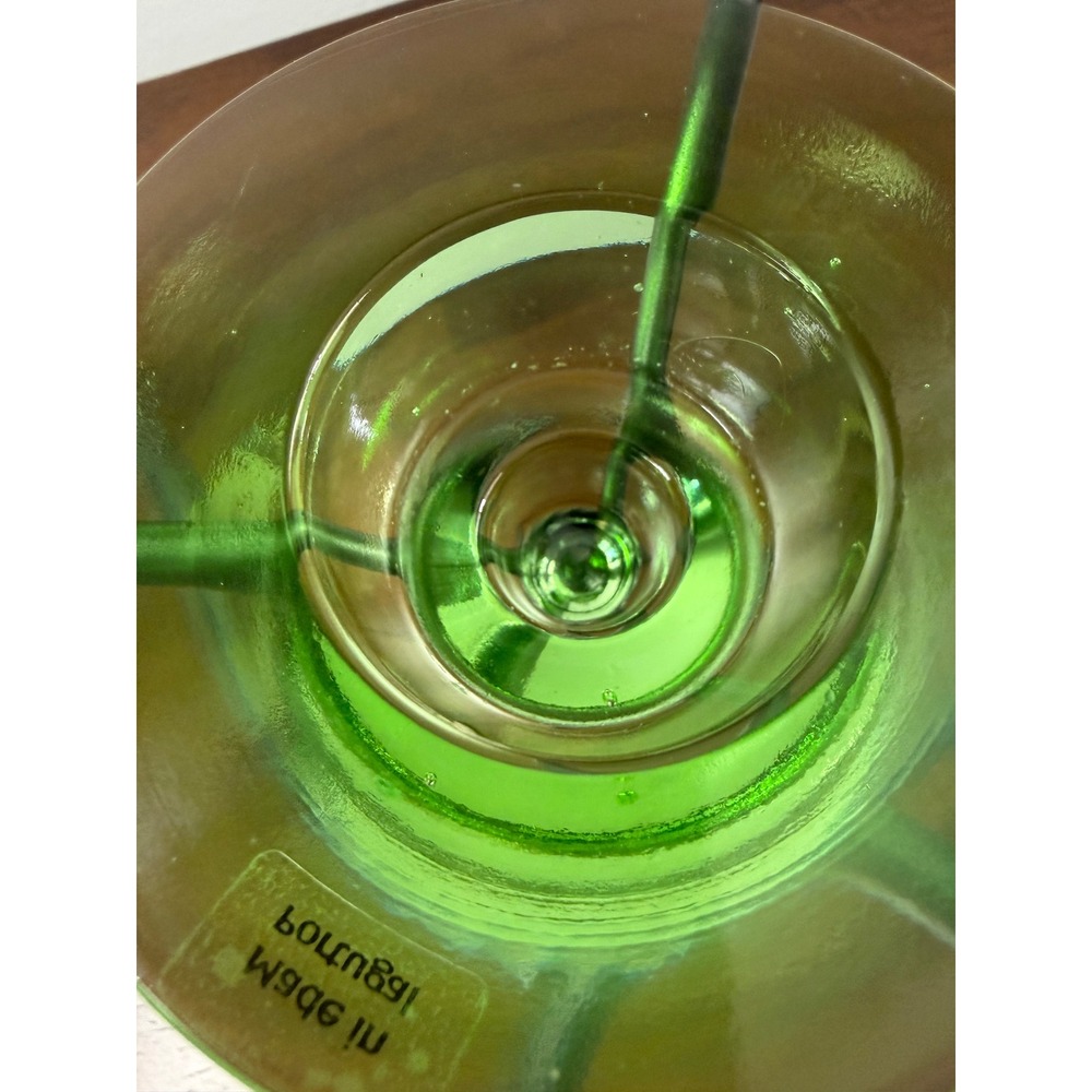 Modern Portugal Green Glass Votive Candle Holder Wrought Iron Tripod Stand - Picture 4 of 4